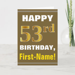Cartão Negrito, Castanho, Faux Dourado 53º Aniversário co