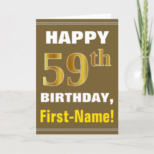 Cartão Negrito, Castanho, Faux Dourado 59º Aniversário 