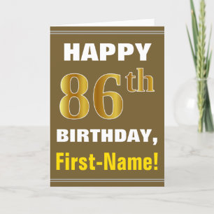 Cartão Negrito, Castanho, Faux Dourado 86º Aniversário 