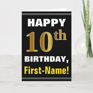 Cartão Negrito, Preto, Faux Dourado 10º Aniversário com C