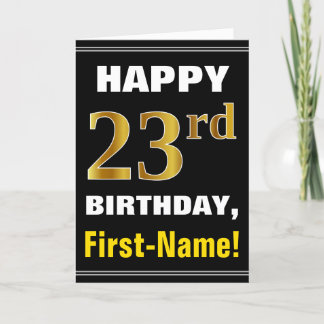 Cartão Negrito, Preto, Faux Dourado 23º Aniversário com C