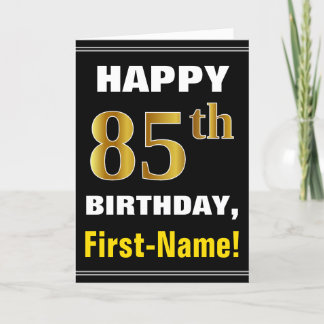 Cartão Negrito, Preto, Faux Dourado 85º Aniversário com C