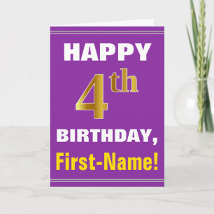 Cartão Negrito, Roxo, Faux Dourado 4º Aniversário com C