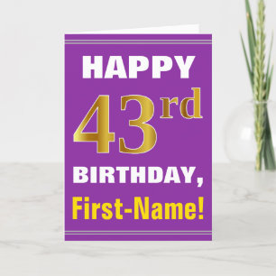 Cartão Negrito, Roxo, Faux Dourado 43º Aniversário com 