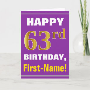 Cartão Negrito, Roxo, Faux Dourado 63º Aniversário com 