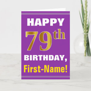Cartão Negrito, Roxo, Faux Dourado 79º Aniversário com 