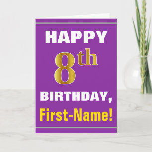 Cartão Negrito, Roxo, Faux Dourado 8º Aniversário com C