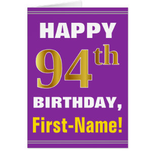 Cartão Negrito, Roxo, Faux Dourado 94º Aniversário com 