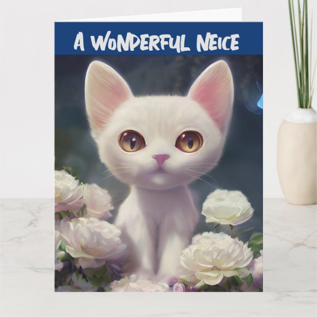 Cartão NEICE BIRTHDAY WHITE CAT Card (Frente)