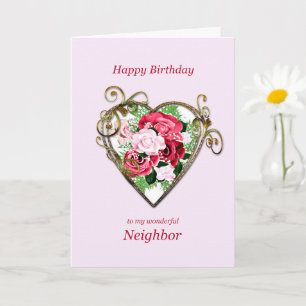 Cartão Neighbor Birthday Antique Painted Roses