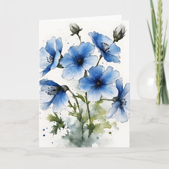 Cartão Nemophila - Flores em aquarela (Frente)