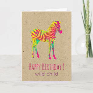 Cartão Neon Baby Zebra Psychedelic Funky Retro Birday