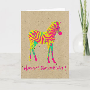 Cartão Neon Baby Zebra Psychedelic Funky Retro Birthday