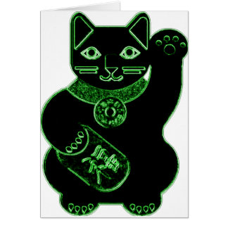Cartão néon do verde do neko do maneki