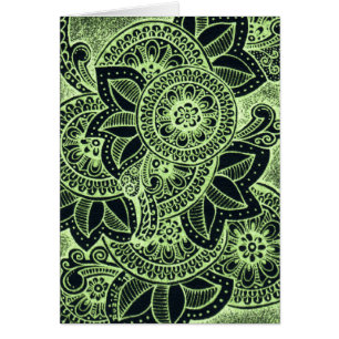 Cartão Neon Green Black Damask India Mandala Vazio