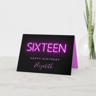 Cartão Neon Lights Pink 16º aniversário