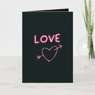 Cartão Neon Pink on Black LOVE Heart Text (Texto personal