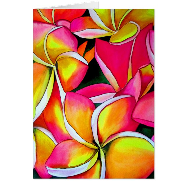 Cartão Neon rosa Frangipani Plumeria Flores de arte em pr (Frente)
