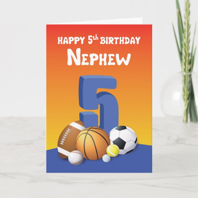 Cartão Nephew 5 Birthday Sports Balls (Frente)