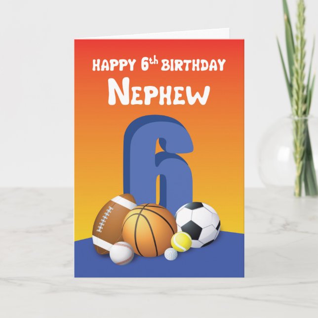 Cartão Nephew 6 Birthday Sports Balls (Frente)