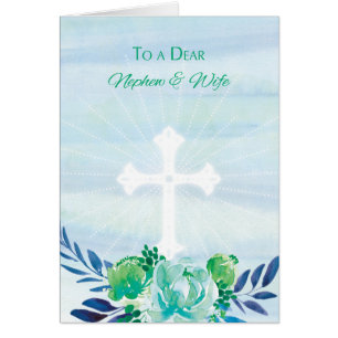 Cartão Nephew and Wife Teal Blue Flowers w/ Cross Easter