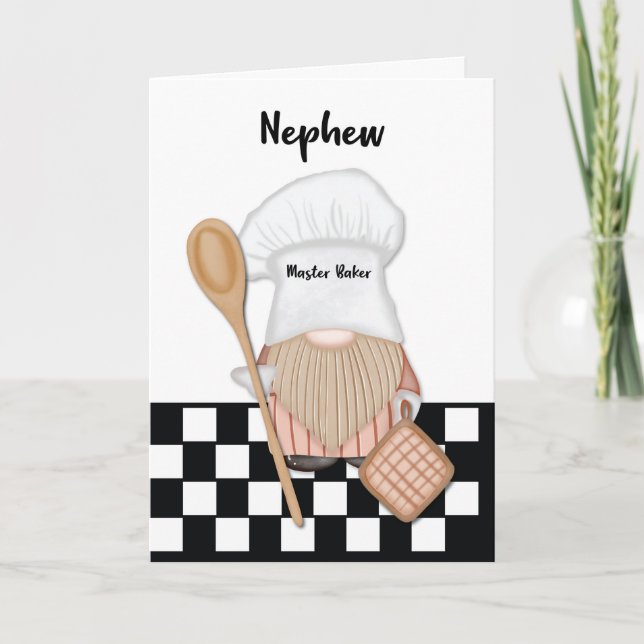 Cartão Nephew Birthday Whimsical Gnome Baker Baking (Frente)