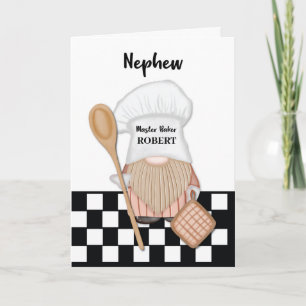 Cartão Nephew Birthday Whimsical Gnome Baker Baking