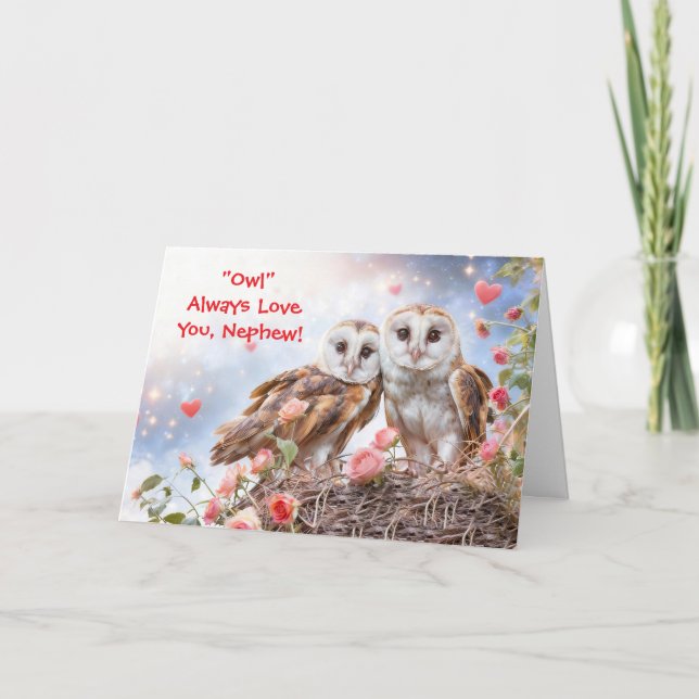 Cartão Nephew Cute Owls Happy Valentines Day Card (Frente)