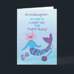 Cartão Neta Aniversário da Purmaid com Brilhante<br><div class="desc">Sua neta vai adorar esta carta de purê para o aniversário dela! Um gato num corpo de sereia encontra-se para esta linda criatura mítica oceânica.</div>