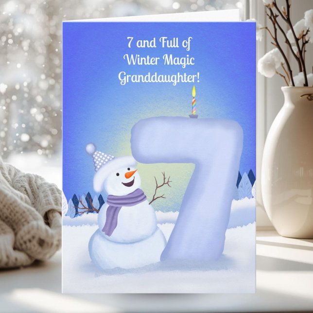 Cartão Neta Feliz 7º Aniversário Boneco de Neve   (Criador carregado)