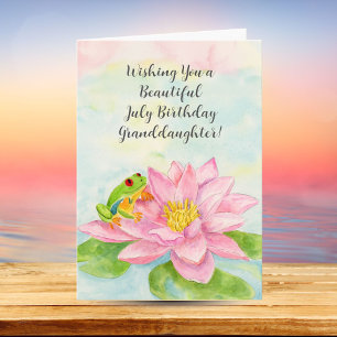 Cartão Neta Feliz Aniversário de Julho com Nenúfar