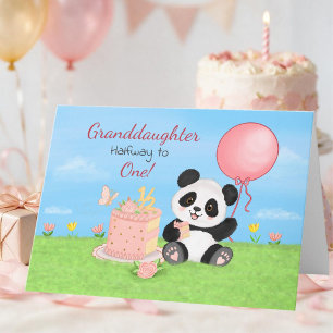 Cartão Neta Feliz Meio Aniversário Panda com Bolo