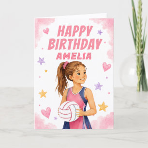 Cartão Netball Personalizado para Meninas em Aquarela