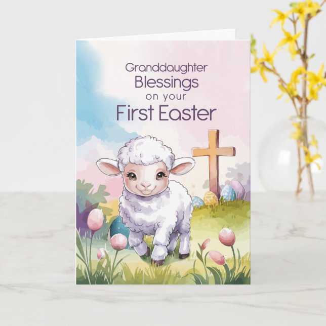 Cartão Netinha Bebê Primeiro Páscoa Religioso Cordeiro (Flor Amarela)