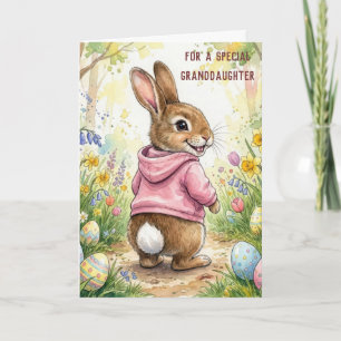 Cartão Netinha Coelho de Páscoa em um Jardim de Primavera