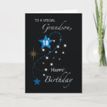 Cartão Neto 18º Aniversário - Estrela Negra Inspirativa<br><div class="desc">Envie este cartão de saudação inspirador a um querido neto que celebrará um aniversário de 18 anos em breve. As estrelas azuis e brancas são apresentadas no cobrir deste elegante cartão de aniversário preto.</div>