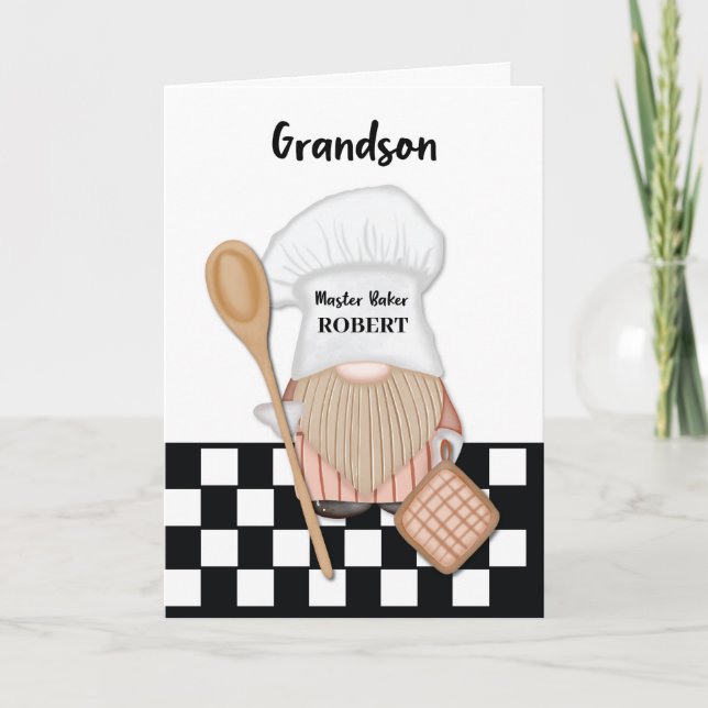 Cartão Neto Birthday Whimsical Gnome Baker Baking (Frente)