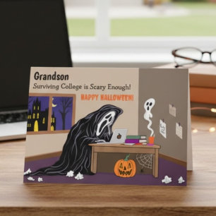 Cartão Neto Ceifador na Faculdade no Halloween