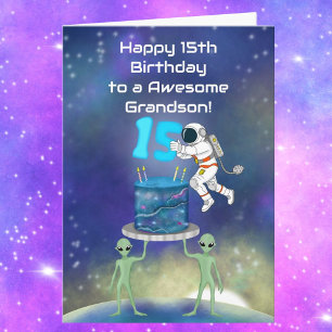 Cartão Neto Feliz Aniversário de 15 anos Astronauta com E