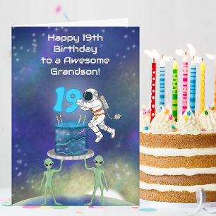 Cartão Neto Feliz Aniversário de 19 anos Astronauta com E