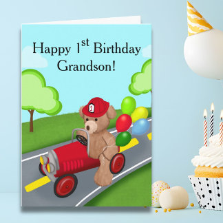 Cartão Neto Feliz Aniversário de 1 Ano Urso de Pelúcia Ca