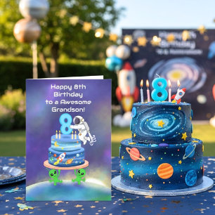 Cartão Neto Feliz Aniversário de 8 anos Astronauta com Es