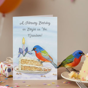 Cartão Neto Feliz Aniversário de Fevereiro Bico-de-Lacre