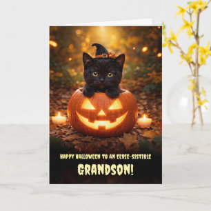 Cartão Neto Feliz Dia das Bruxas Gatinho Preto Fofo Gato