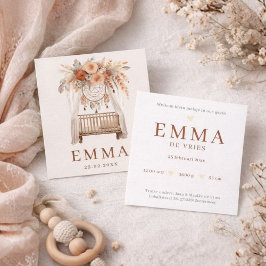 Cartão Neutraal Boho Wieg Bloemen  Aardetinten geboorte