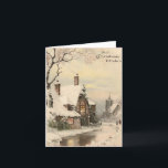 Cartão nevado da vila do natal vintage<br><div class="desc">Design do vintage dos cartões da avó. Uma vila nevado do Natal com as duas crianças que andam à igreja.</div>