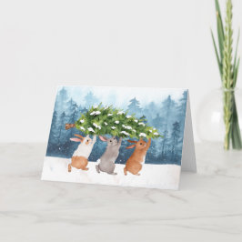 Cartão Neve Bunnies Watercolor Natal
