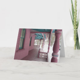 Cartão Neve de inverno em varanda cor-de-rosa - Vineyard 