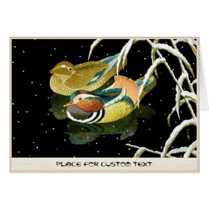 Cartão Neve japonesa legal da lagoa do preto do pato do