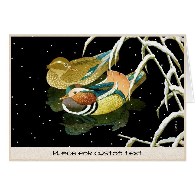 Cartão Neve japonesa legal da lagoa do preto do pato do (Frente horizontal)